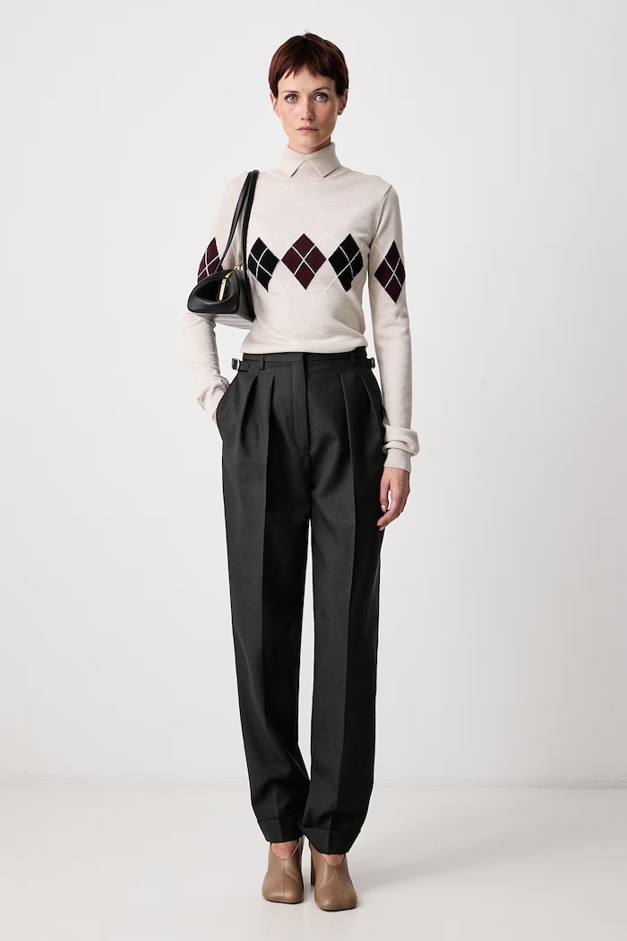 MUGLER Pantaloni straight din lână pentru femei 26F1PA05491039 gri AW26