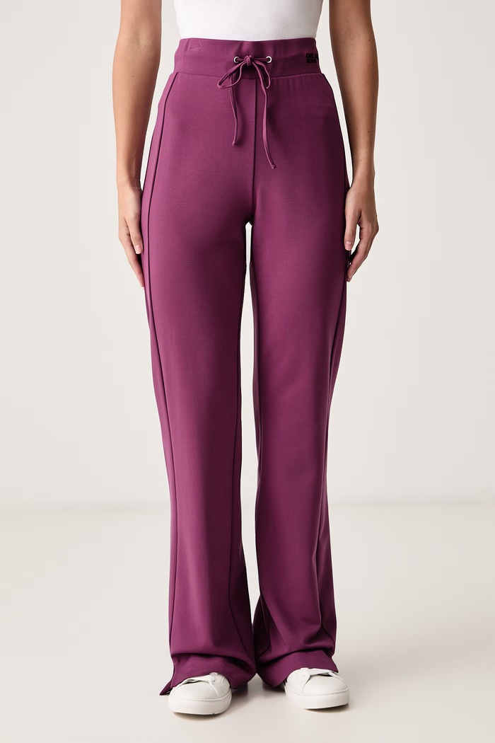Karl Lagerfeld Jeans Spodnie straight damskie z wiskozą bordowy B4W10073