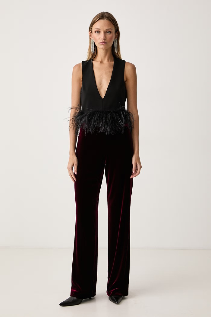 Luisa Spagnoli Spodnie wide leg damskie z dodatkiem jedwabiu Offida 543916 bordowy AW26