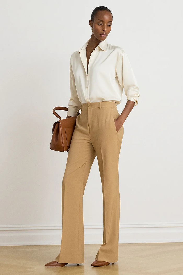 Odzież Lauren Ralph Lauren Spodnie straight damskie 200B36388 beżowy