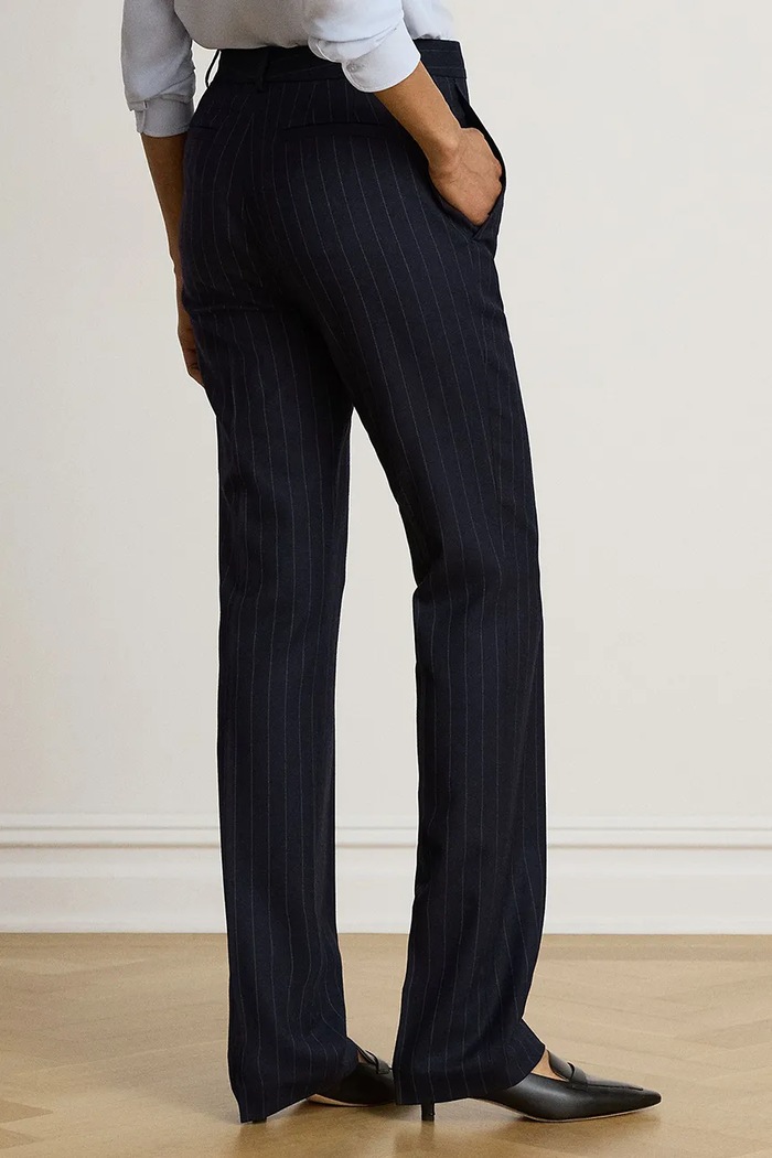 Lauren Ralph Lauren Spodnie straight damskie z dodatkiem wełny 200B32857 granatowy AW26