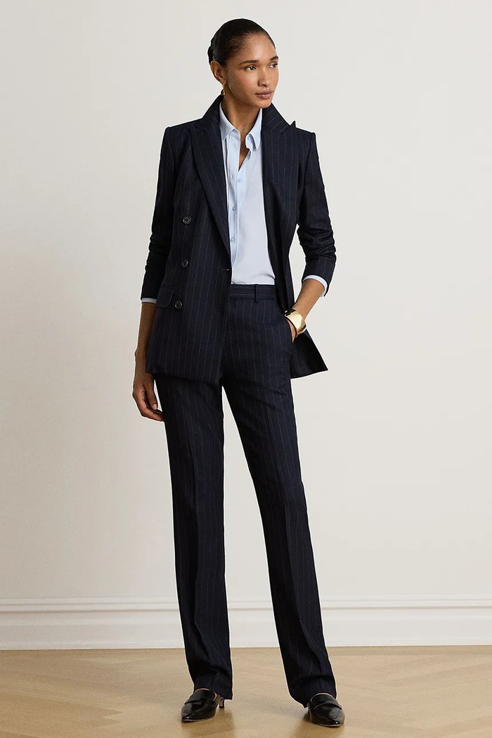 Odzież Lauren Ralph Lauren Spodnie straight damskie z dodatkiem wełny 200B32857 granatowy