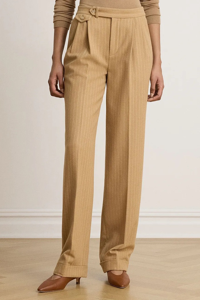 Lauren Ralph Lauren Spodnie garniturowe damskie z wełną brązowy 200B27691
