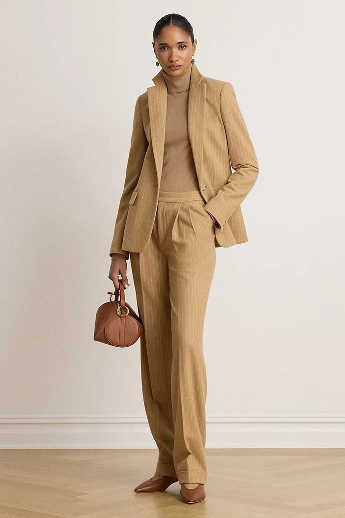 Odzież Lauren Ralph Lauren Spodnie garniturowe damskie z wełną 200B27691 brązowy