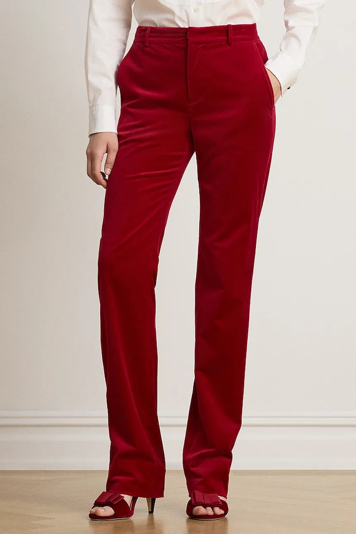 Lauren Ralph Lauren Spodnie straight damskie bawełniane z elastanem czerwony 200B32928
