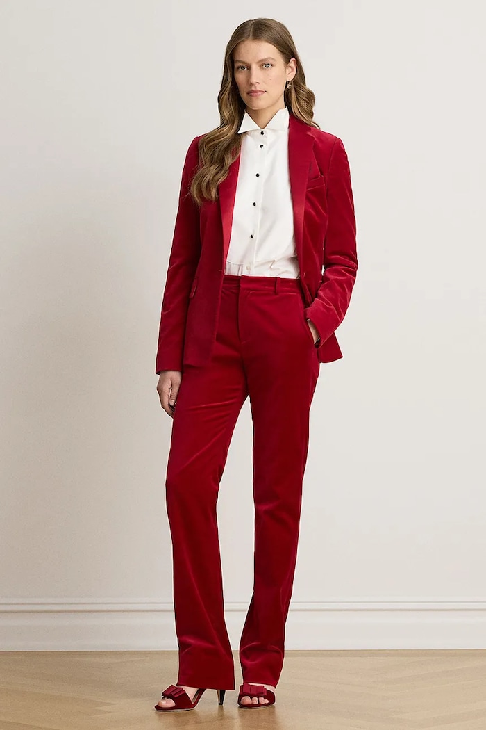 Odzież Lauren Ralph Lauren Spodnie straight damskie bawełniane z elastanem 200B32928 czerwony