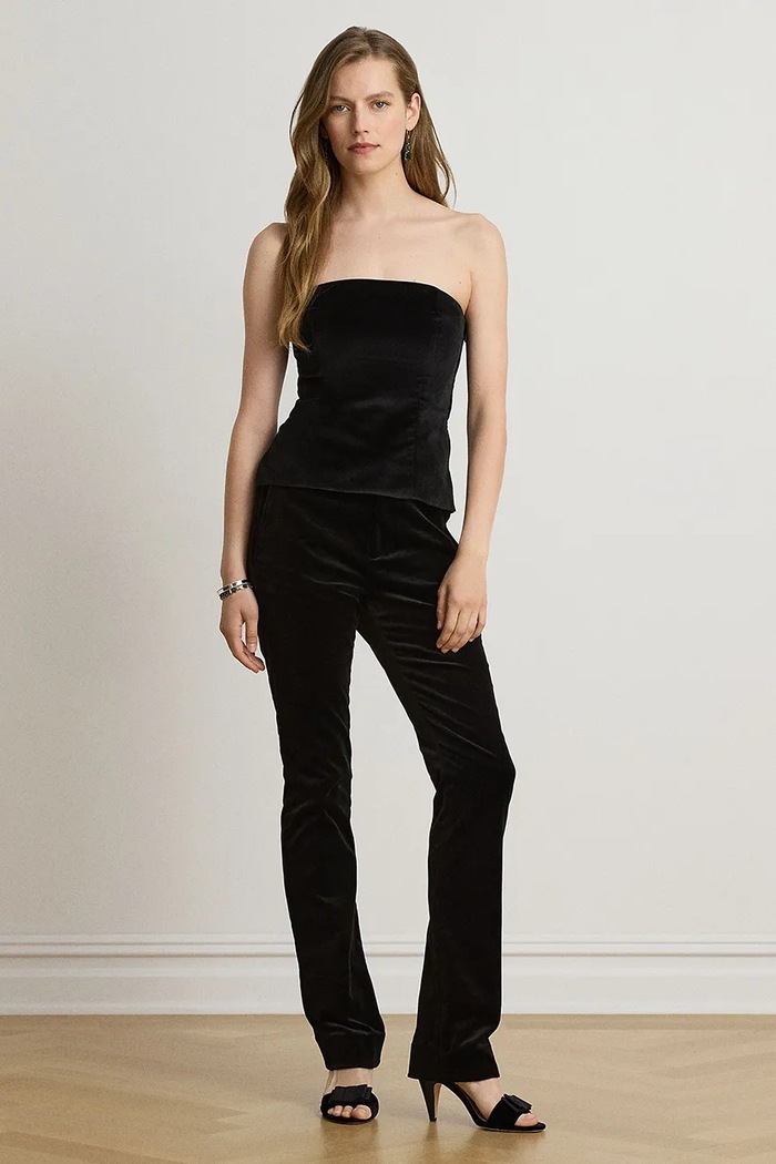 Odzież Lauren Ralph Lauren Spodnie straight damskie bawełniane z elastanem 200B32928 czarny