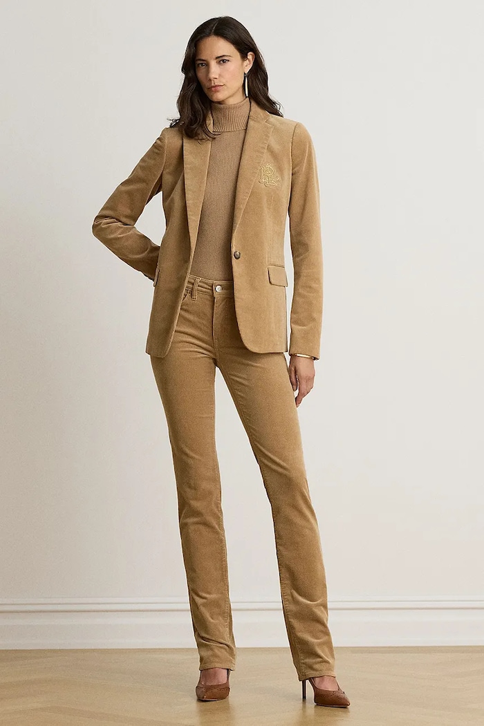 Odzież Lauren Ralph Lauren Spodnie damskie sztruksowe 200B27754 beżowy
