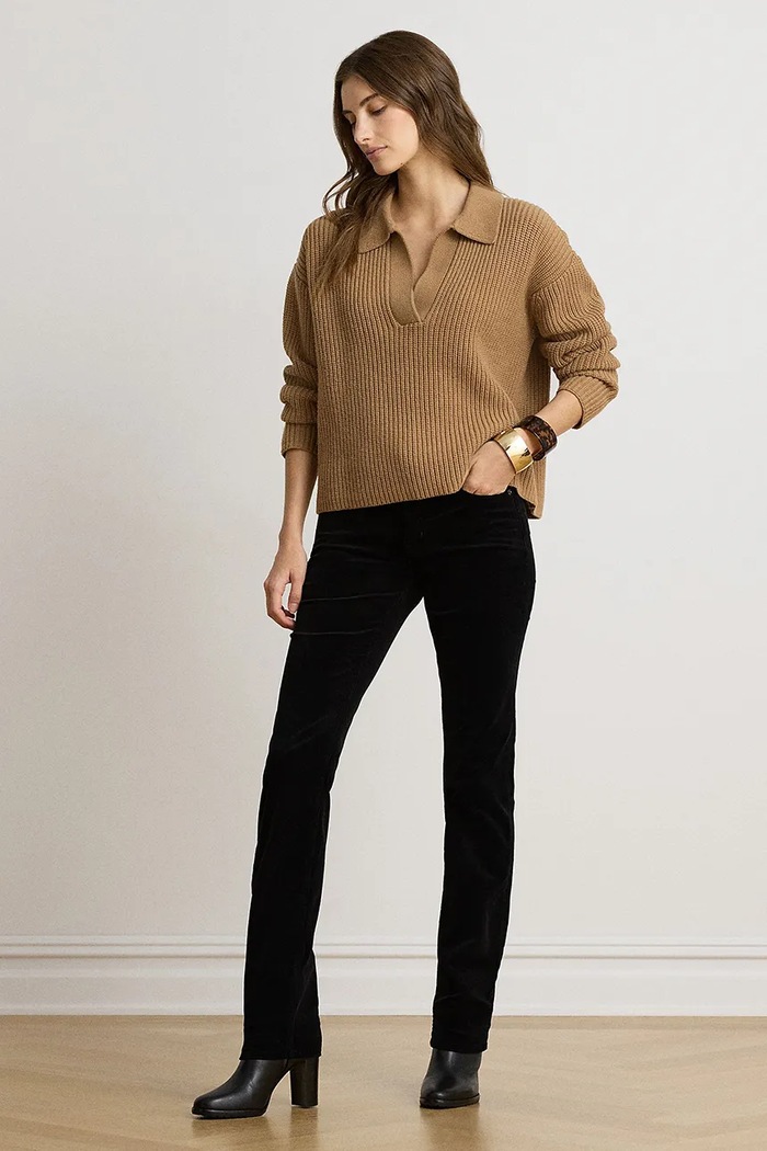 Odzież Lauren Ralph Lauren Spodnie damskie sztruksowe 200B27754 czarny