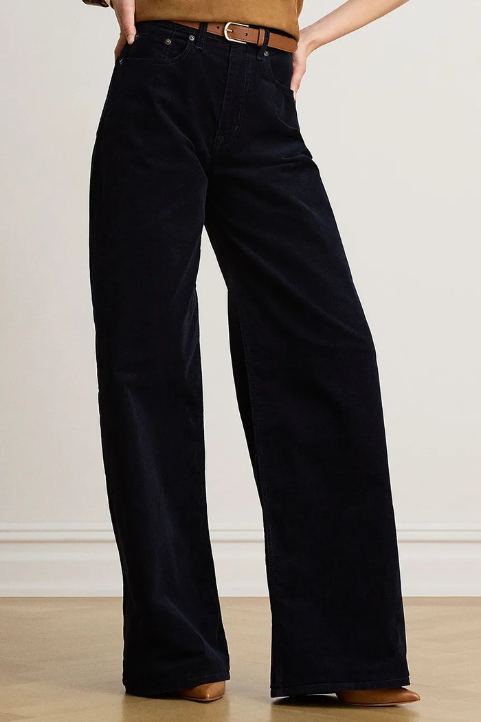 Lauren Ralph Lauren Spodnie wide leg damskie z kaszmirem granatowy 200B34256