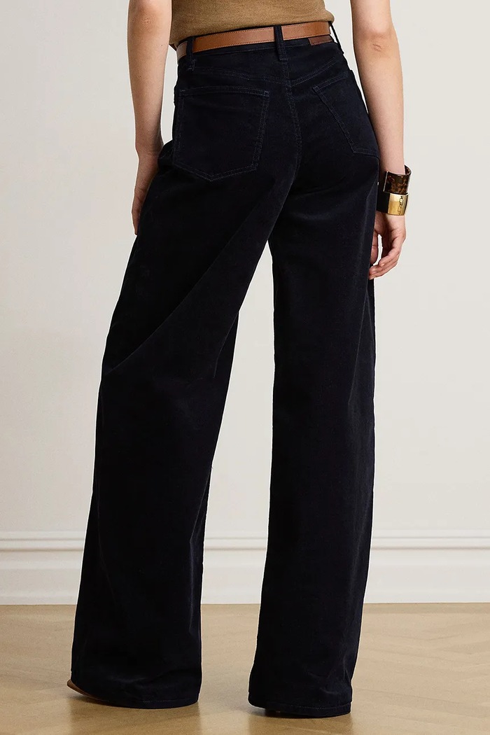 Lauren Ralph Lauren Spodnie wide leg damskie z kaszmirem 200B34256 granatowy AW26