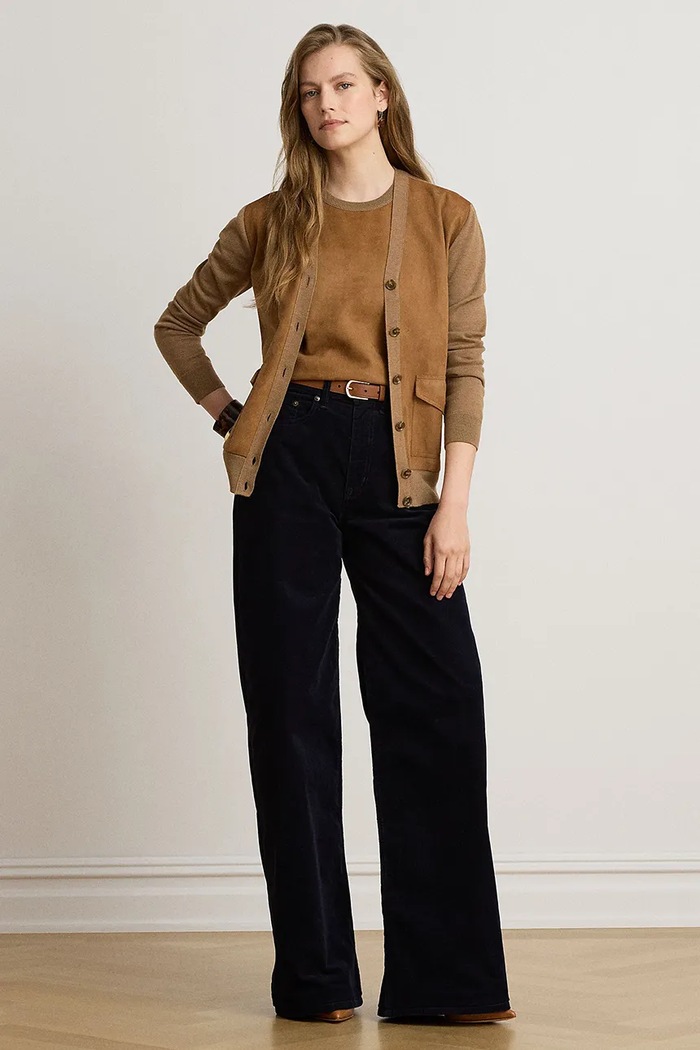 Odzież Lauren Ralph Lauren Spodnie wide leg damskie z kaszmirem 200B34256 granatowy
