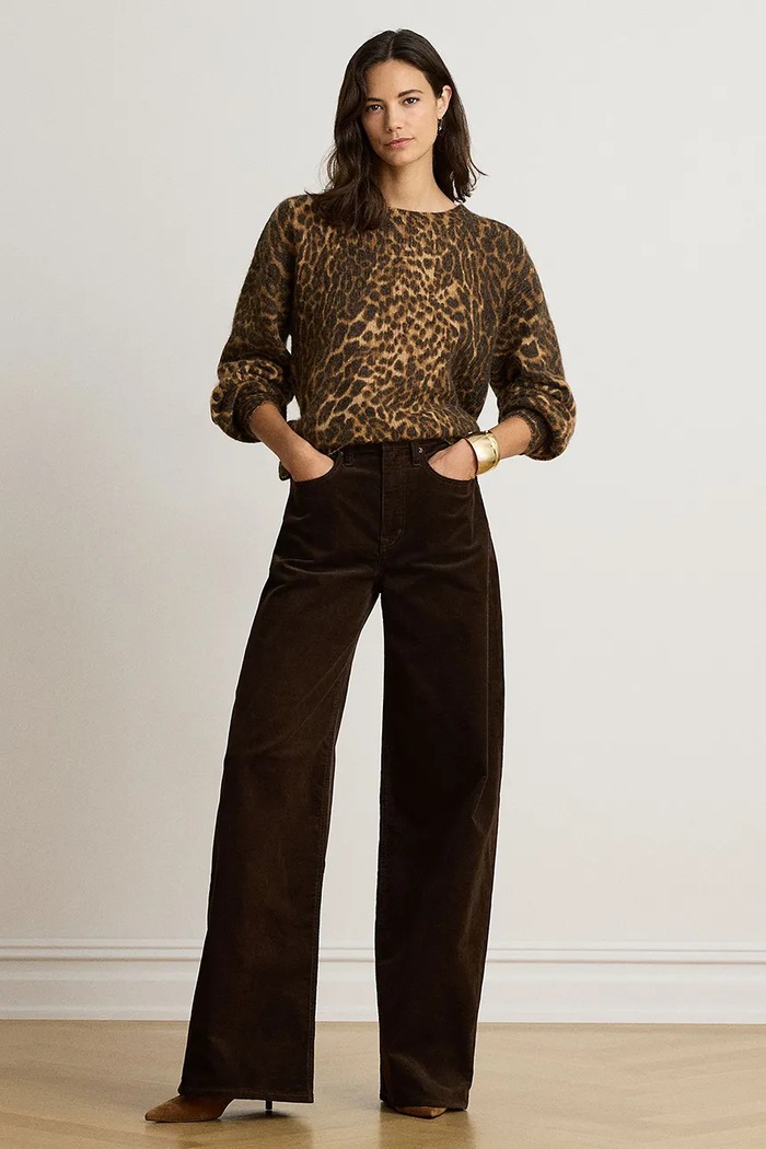 Odzież Lauren Ralph Lauren Spodnie wide leg damskie z kaszmirem 200B34256 brązowy
