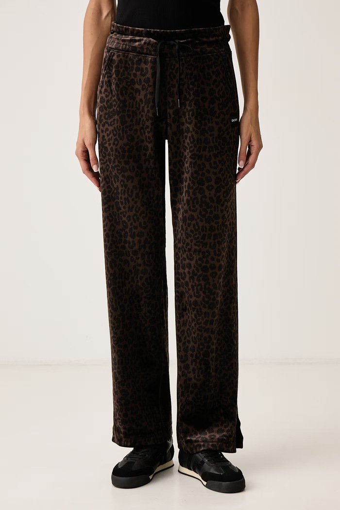 DKNY Spodnie dresowe damskie welurowe brązowy DP6P3985
