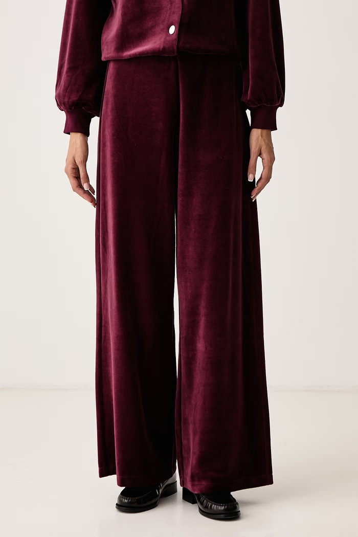 DKNY Spodnie dresowe damskie welurowe bordowy DJ6P3184