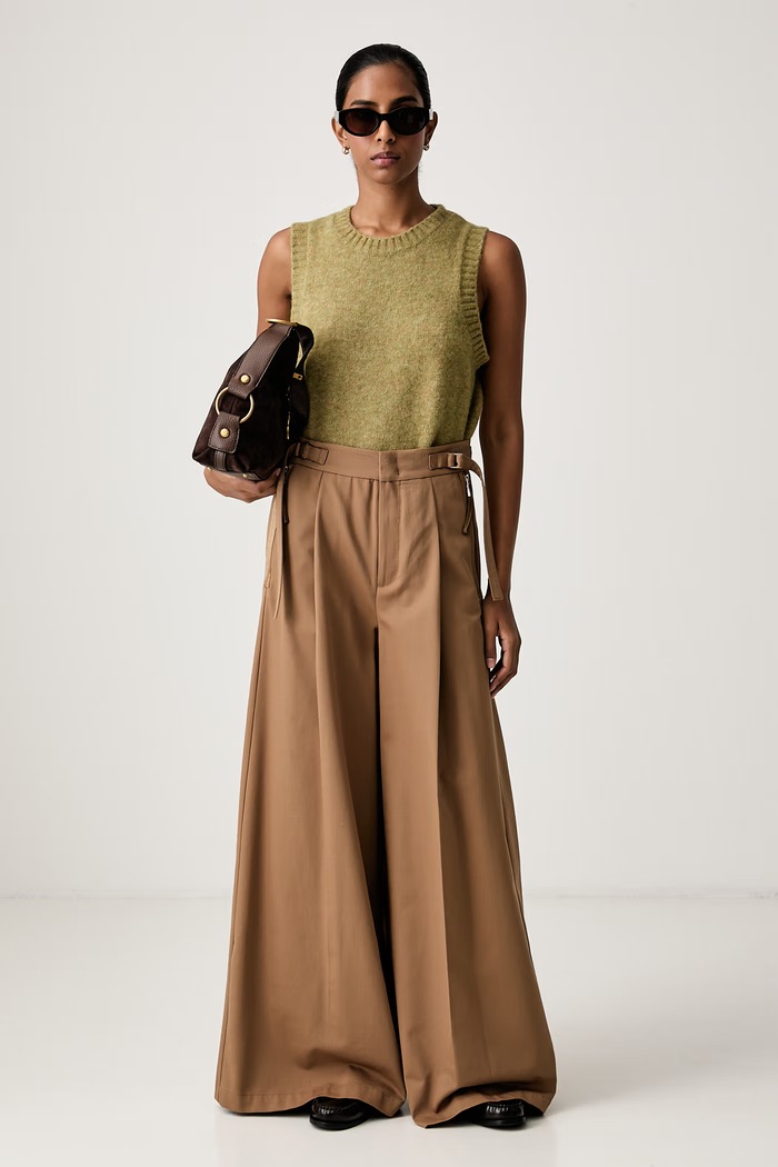 Max&Co. Spodnie palazzo damskie bawełniane TALLERO 2626136041200 brązowy AW26