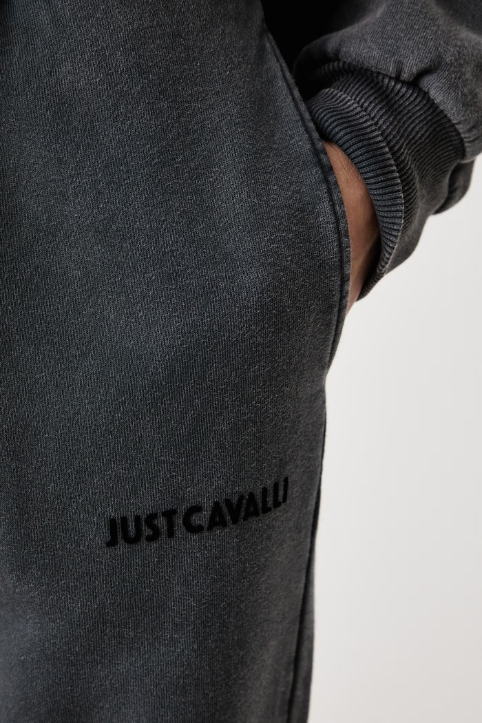 Spodnie dresowe damskie bawełniane Just Cavalli 81PAAE14.CFW13 szary