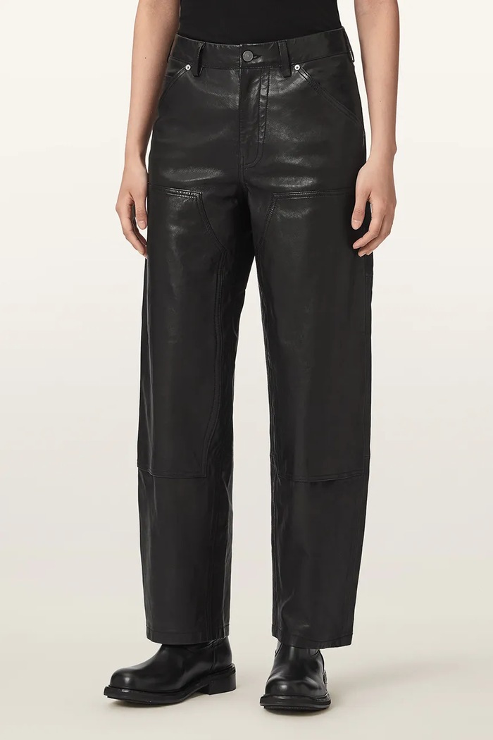 AllSaints Spodnie damskie skórzane MANTA czarny W015TF