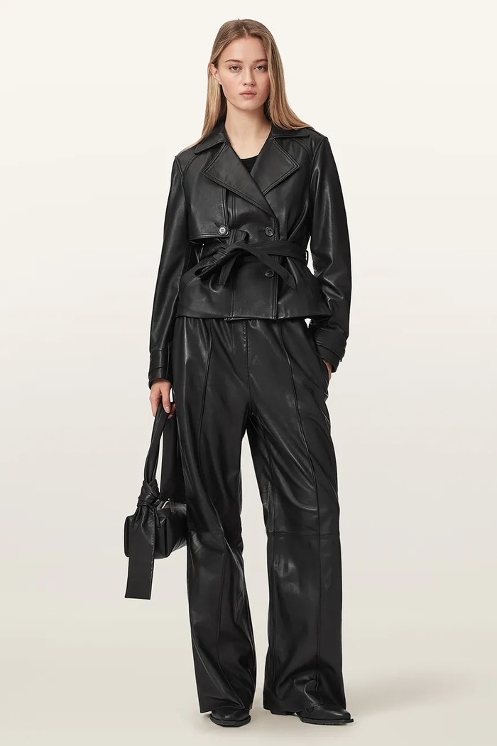 Odzież AllSaints Spodnie damskie skórzane FRAN W014TF czarny