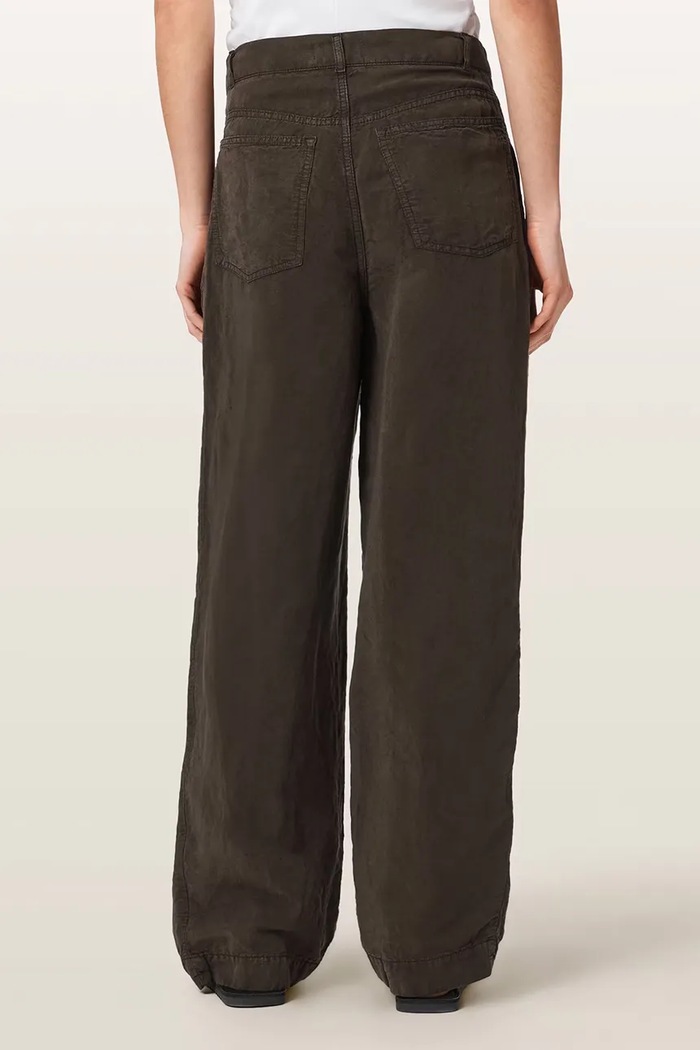 AllSaints Spodnie wide leg damskie z dodatkiem lnu PHI W029TF brązowy AW26