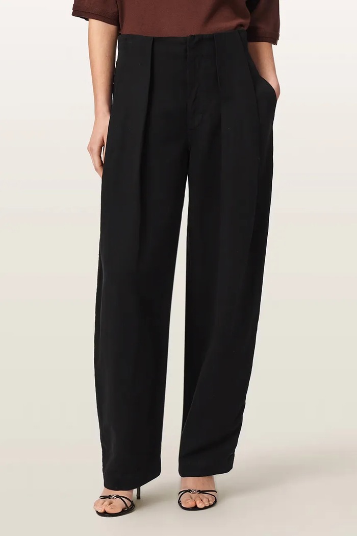 AllSaints Spodnie wide leg damskie z dodatkiem lnu PHI czarny W029TF