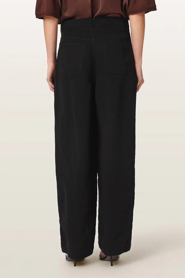 AllSaints Spodnie wide leg damskie z dodatkiem lnu PHI W029TF czarny AW26