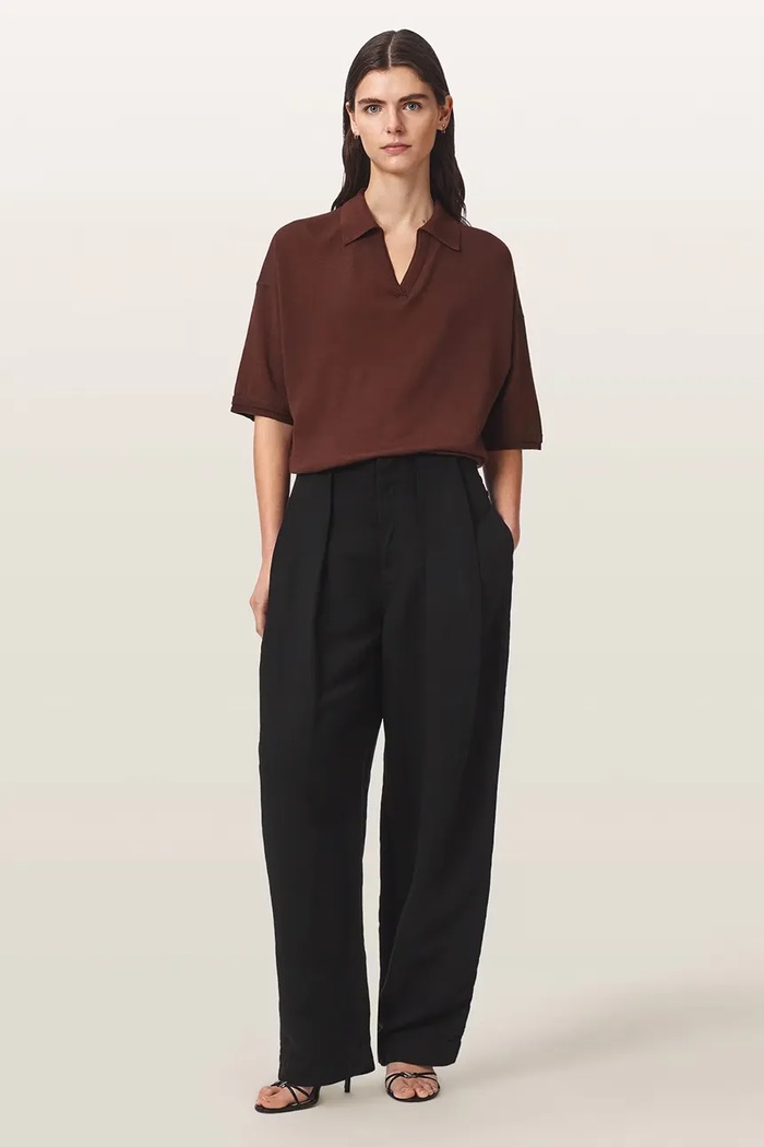 Odzież AllSaints Spodnie wide leg damskie z dodatkiem lnu PHI W029TF czarny