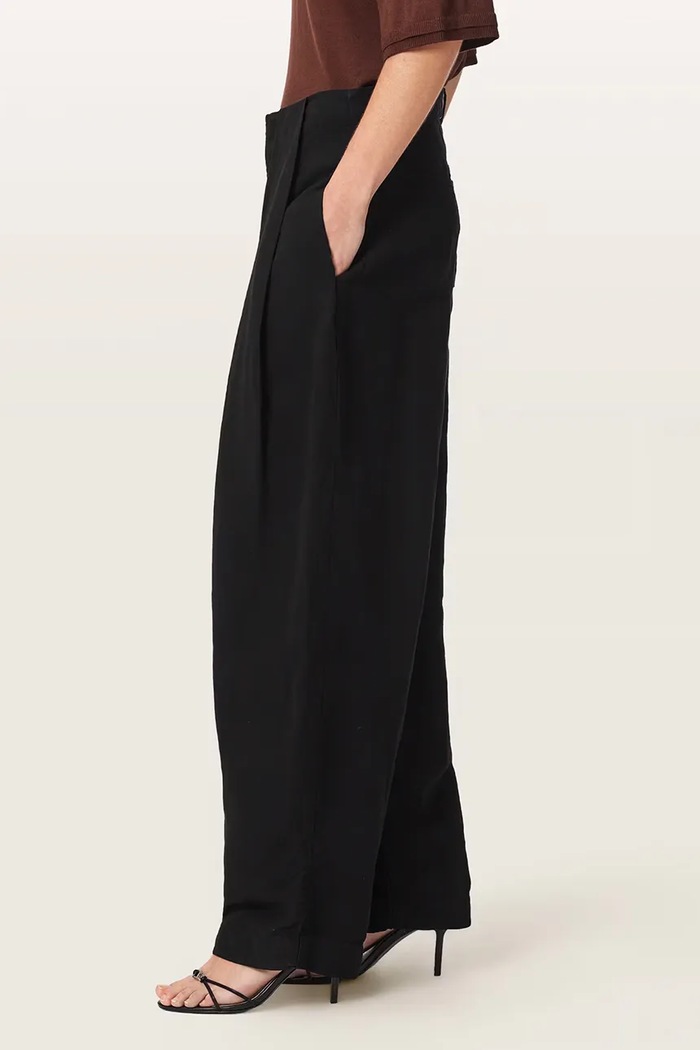 Spodnie wide leg damskie z dodatkiem lnu PHI AllSaints W029TF czarny