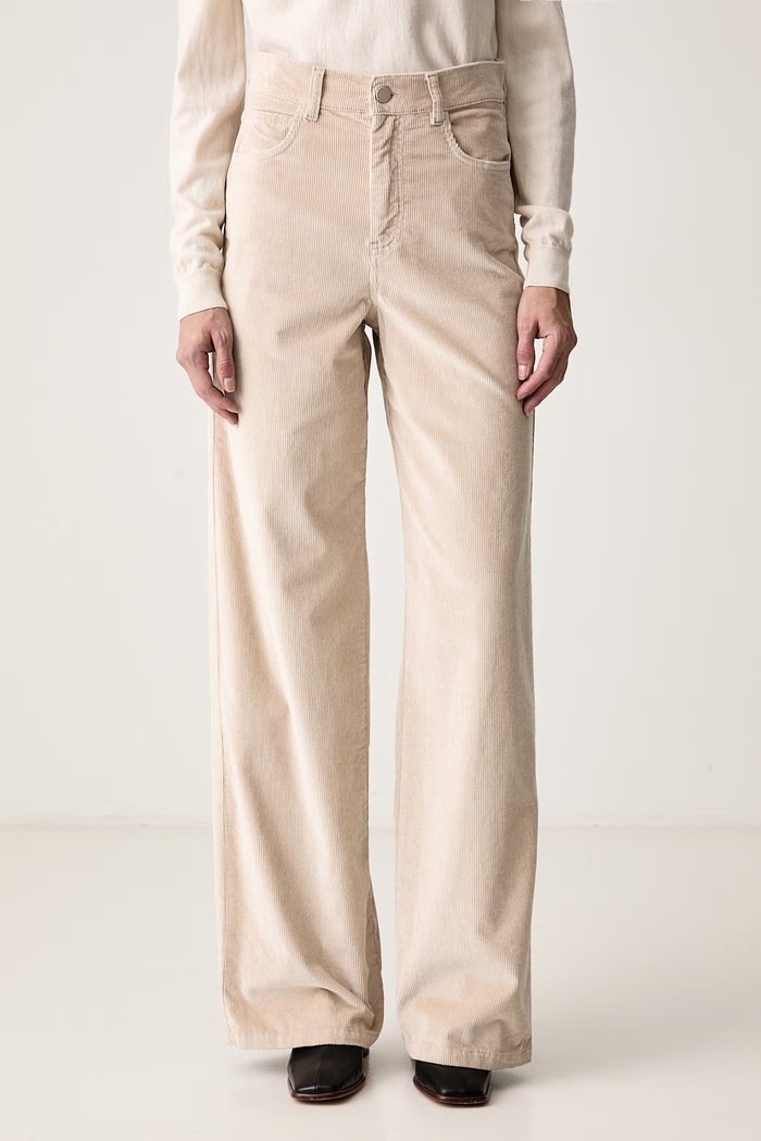 Marella Spodnie wide leg damskie sztruksowe MLLEFEBO beżowy 2623136055200