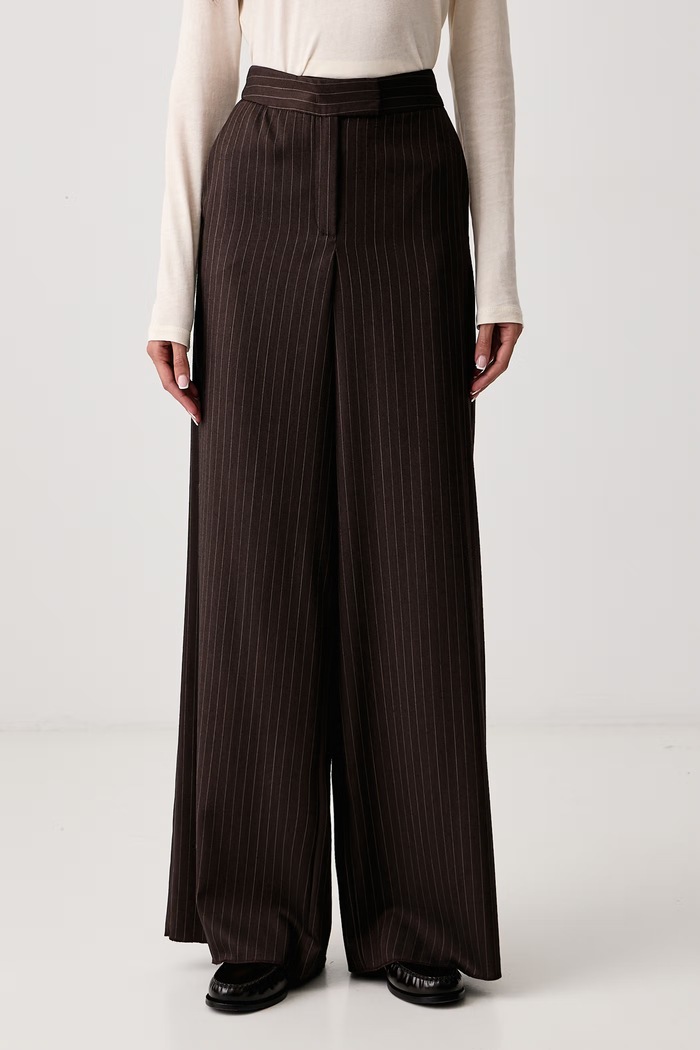 Marella Παντελόνι wide leg γυναικείο με μαλλί MLLMAGGIO καφέ 2623136111200