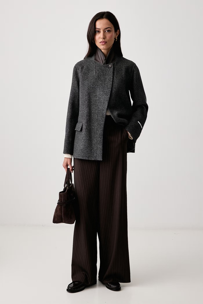 Marella Παντελόνι wide leg γυναικείο με μαλλί MLLMAGGIO 2623136111200 καφέ AW26