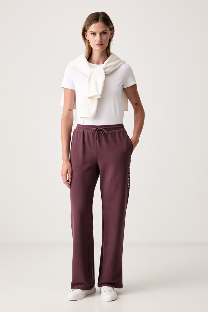 Tommy Hilfiger Spodnie lounge damskie bawełniane UW0UW06620 bordowy AW26