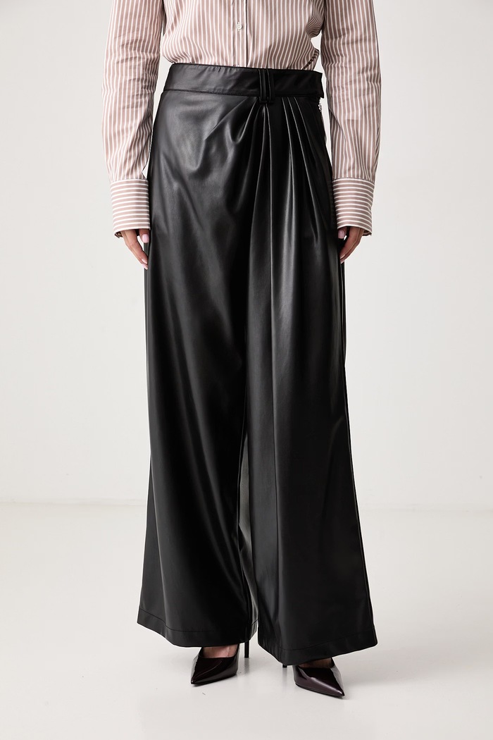 Aniye By Spodnie wide leg damskie z imitacji skóry Caly czarny 181009