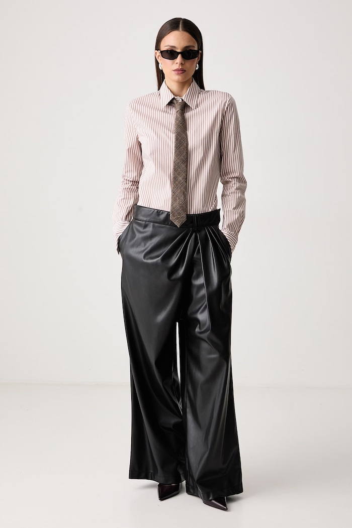 Aniye By Spodnie wide leg damskie z imitacji skóry Caly 181009 czarny AW26
