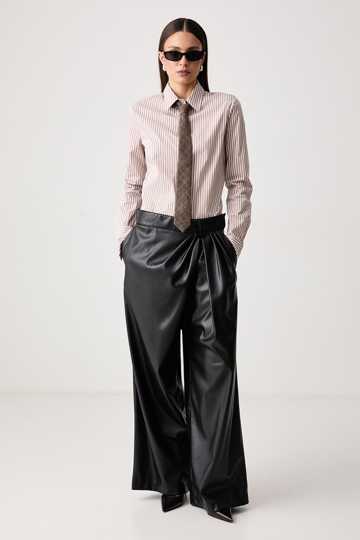 Aniye By Spodnie wide leg damskie z imitacji skóry Caly 181009 czarny AW26