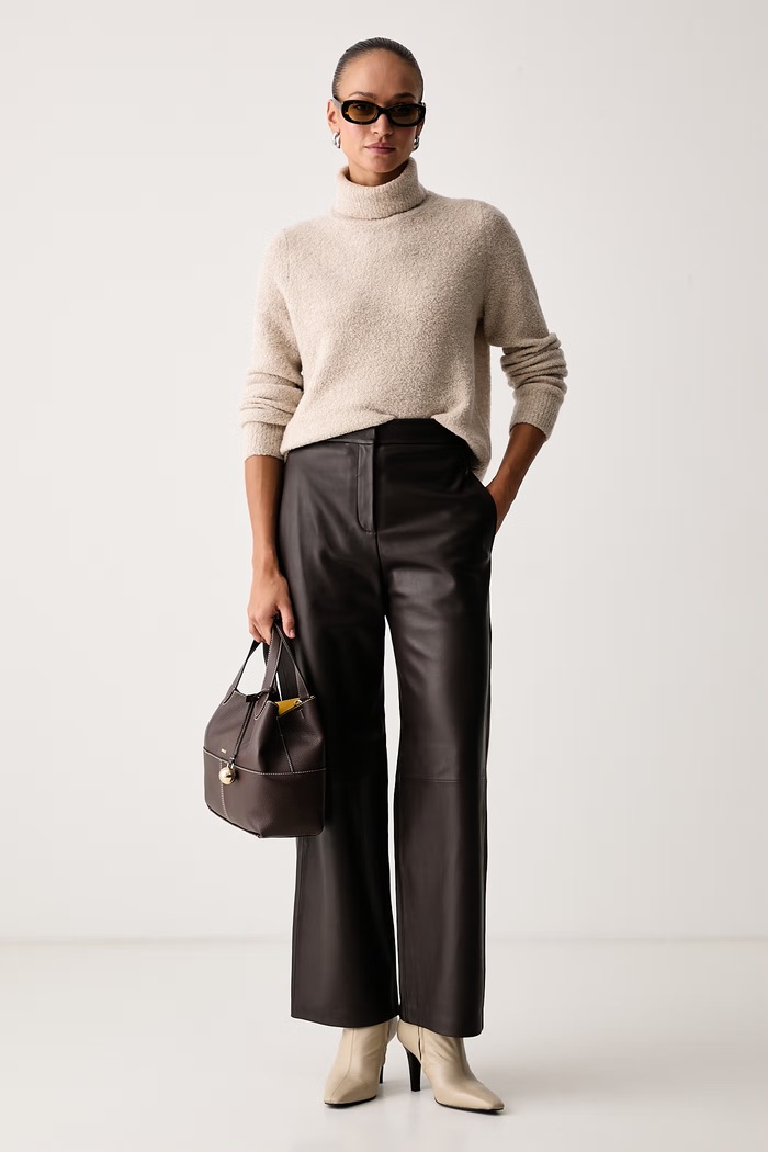 BOSS Kalhoty dámské kožené Sipasa 50568300 hnědá AW26