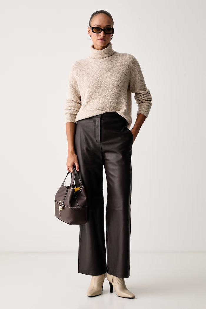 BOSS Kalhoty dámské kožené Sipasa 50568300 hnědá AW26