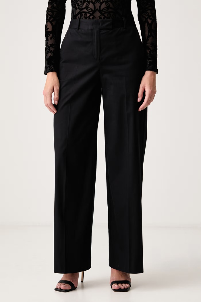 BOSS Παντελόνι wide leg γυναικείο βαμβακερό με ελαστάν Tianaha μαύρο 50571287
