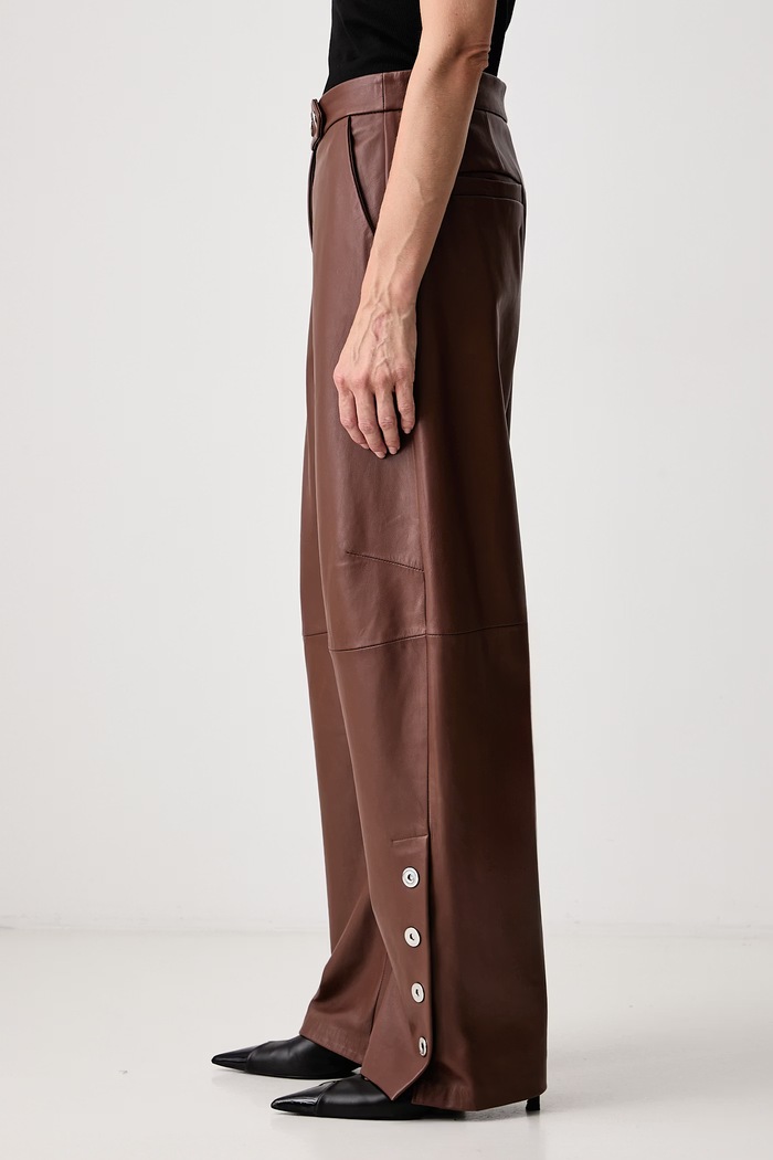 Sportmax Cinepresa spodnie skórzane damskie brązowy 2622436011600
