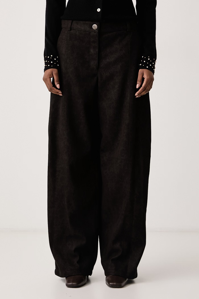 Pinko Spodnie wide leg damskie z imitacji skóry brązowy 107710.A3MD