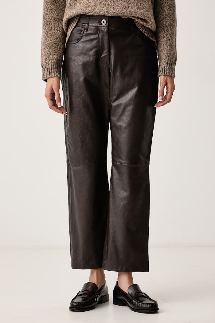 Weekend Max Mara Spodnie damskie skórzane WKDDESERTO brązowy 2625436012600
