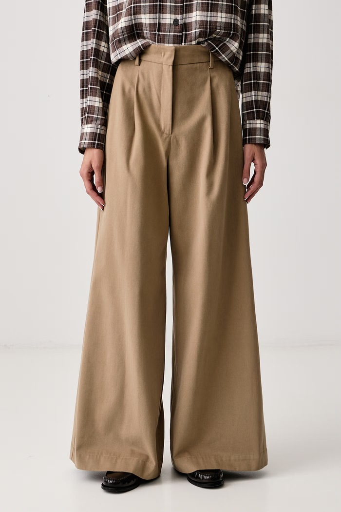 Weekend Max Mara Spodnie wide leg damskie bawełniane WKDEDITTO beżowy 2625136082600