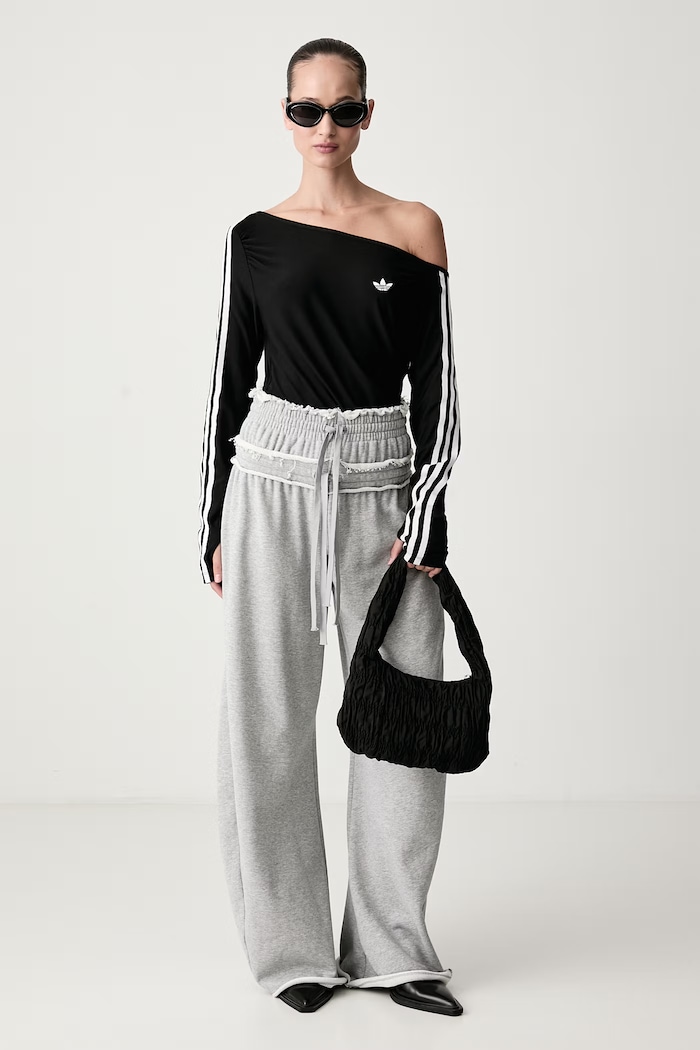 adidas Originals Spodnie wide leg damskie bawełniane SST Double KT1932 szary AW26