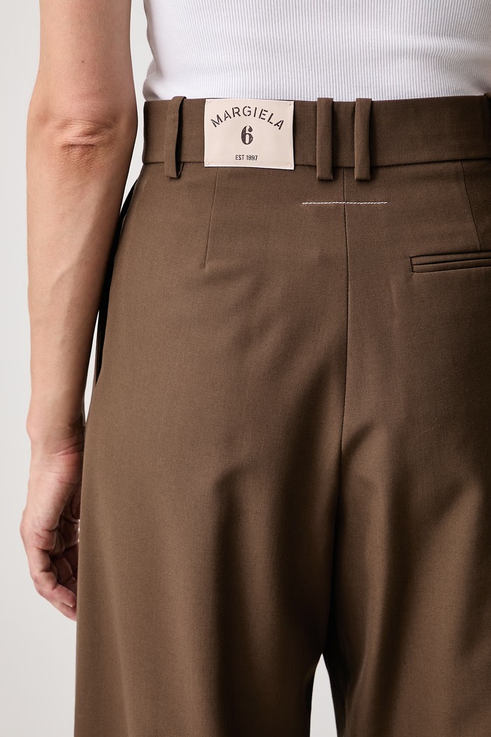 MM6 Maison Margiela spodnie straight damskie z dodatkiem wełny S52KA0574.M36020 brązowy