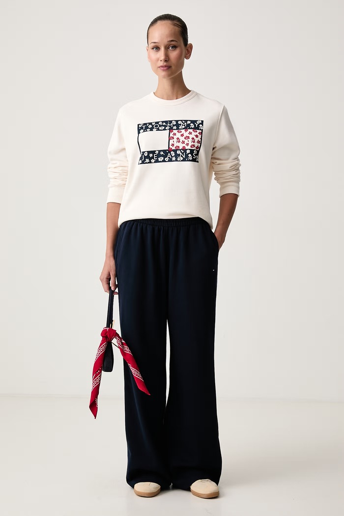 Tommy Jeans Παντελόνι επίσημο γυναικείο με βαμβάκι DW0DW23551 σκούρο μπλε AW26
