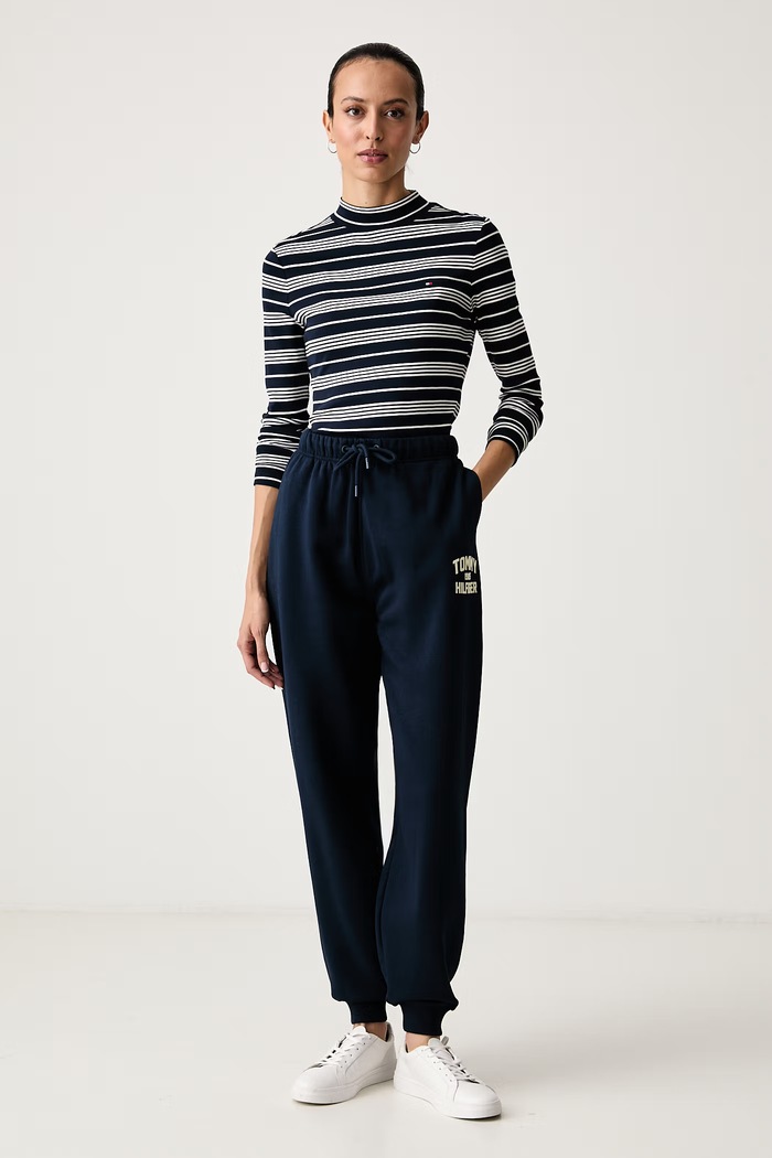 Tommy Hilfiger Spodnie dresowe damskie z bawełną WW0WW51627 granatowy AW26