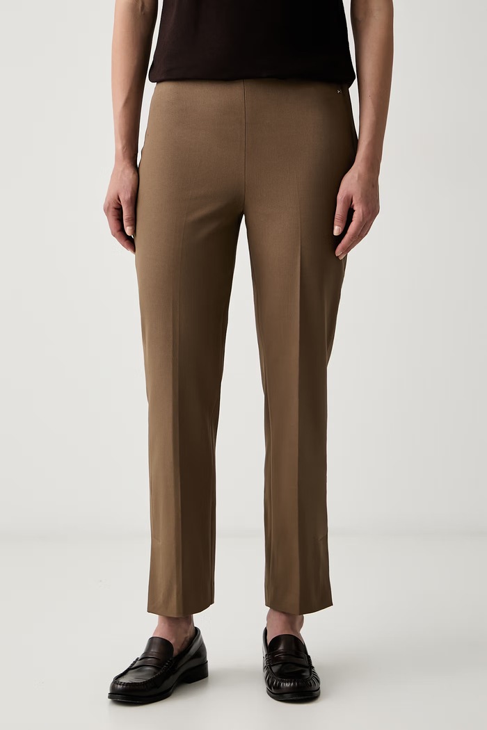 Tommy Hilfiger rovné kalhoty dámské bavlněné s elastanem hnědá WW0WW51745