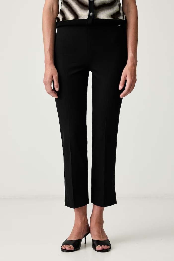 Tommy Hilfiger ravne hlače za žene od pamuka s elastanom crna WW0WW51745