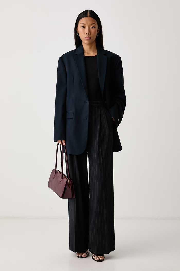 Tommy Hilfiger Hlače od odijela za žene s viskozom WW0WW51898 mornarsko plava AW26