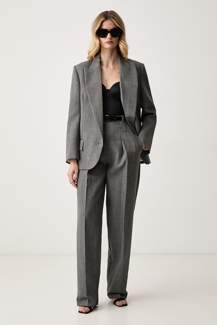 Elisabetta Franchi Spodnie garniturowe damskie wełniane PA22367E2 szary AW26